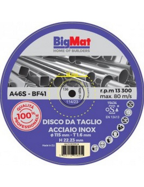Disco ABRASIVO FERRO / DIAMETRO 115 / 1.6x22 .3 / promo pack 10+1) / BIGMAT