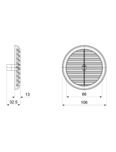 Griglia di ventilazione aerazione / diametro 106 mm./  plastica bianca
