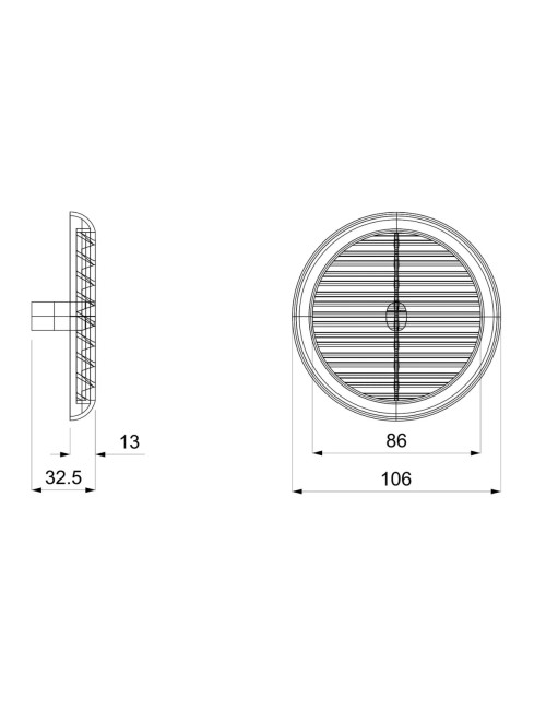 Griglia di ventilazione aerazione / diametro 106 mm./  plastica bianca