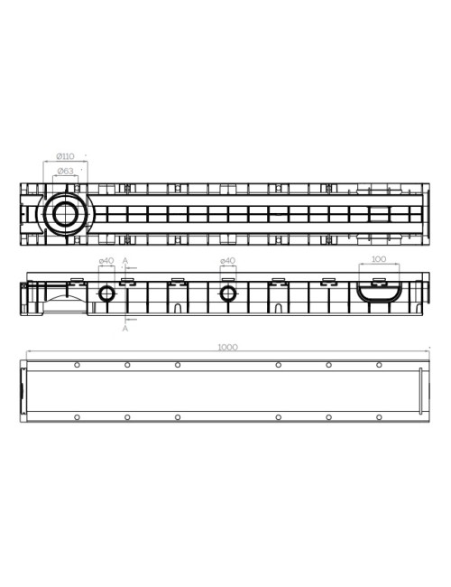 Canaletta pe.nero.con griglia plastica(pp)10x100 h.5 cm