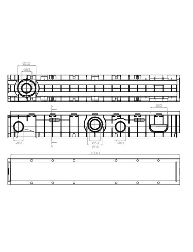 Canaletta pe.nero.con griglia plastica(pp)10x100 h.10 cm