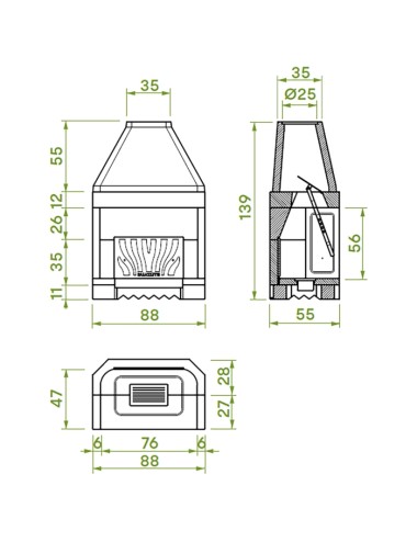 Camino grezzo  palex patio 78r  solo piastra di ghisa