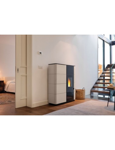 Stufa a pellet ecofire noah 14 kw idro ceramica beige rigenerata