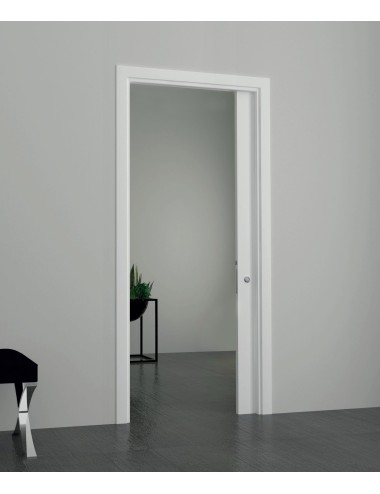 PORTA SCORREVOLE LAMINATO BIANCO 80*210 REVERSIBILE CON KIT SERRATURA NOTTOLINO CROMO SATINATO