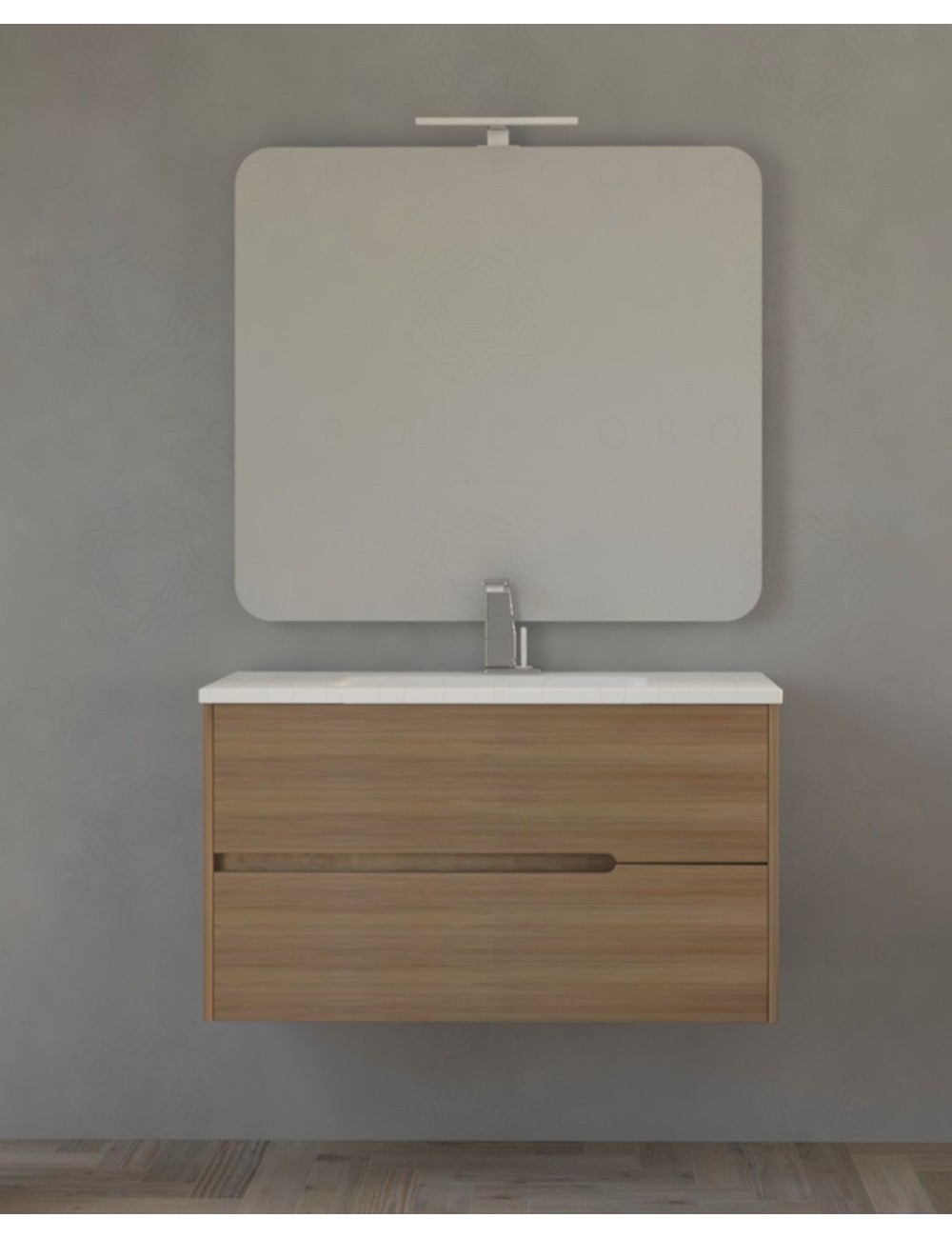 Mobile Bagno Moresco / Rovere / 46x100x55 / 2 cassetti / Specchio / Lampada led