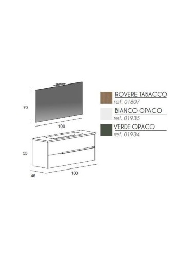 Mobile Bagno Moresco / Rovere / 46x100x55 / 2 cassetti / Specchio / Lampada led