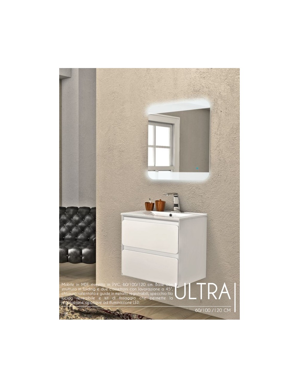 Mobile Bagno Ultra / Pino / 46x60x55 / 2 cassetti / Specchio / Lampada led Mobile Bagno Ultra / Pino / 46x60x55 / 2 cassetti / Specchio / Lampada led