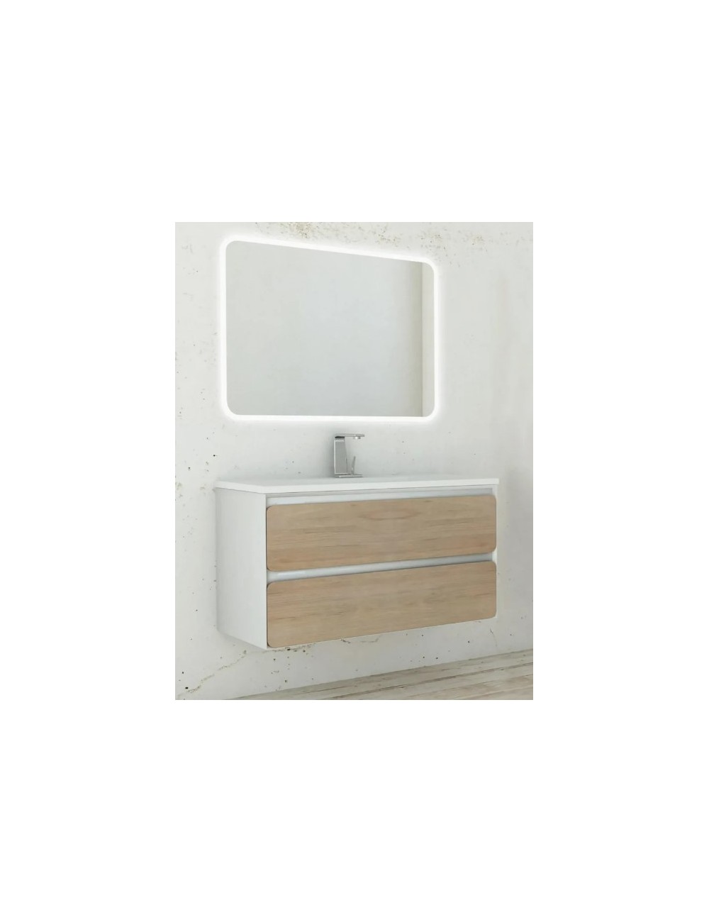 Mobile Bagno Ultra / Rovere Tabacco / 46x60x55 / 2 cassetti / Specchio / Lampada led