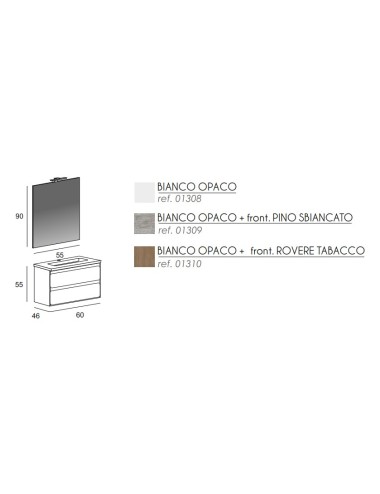 Mobile Bagno Ultra / Rovere Tabacco / 46x60x55 / 2 cassetti / Specchio / Lampada led
