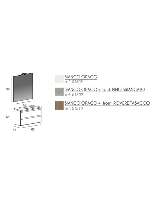 Mobile Bagno Ultra / Rovere Tabacco / 46x60x55 / 2 cassetti / Specchio / Lampada led